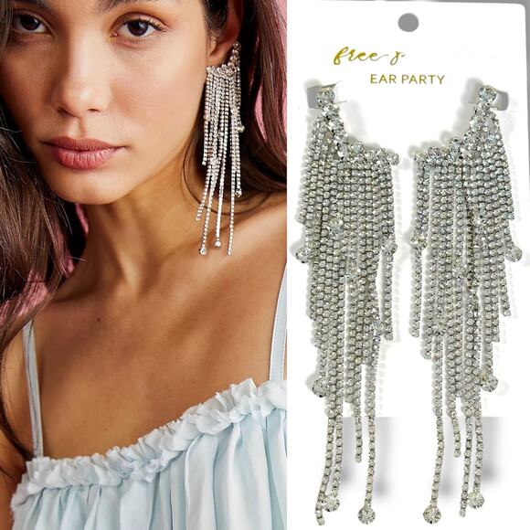 Free People Comeback Kid Ear Party NWT Dangles Rhinestones Fringe Western Boho - Picture 1 of 12